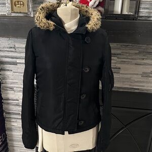 BB Dakota Black Puffer Jacket with Fur Trim